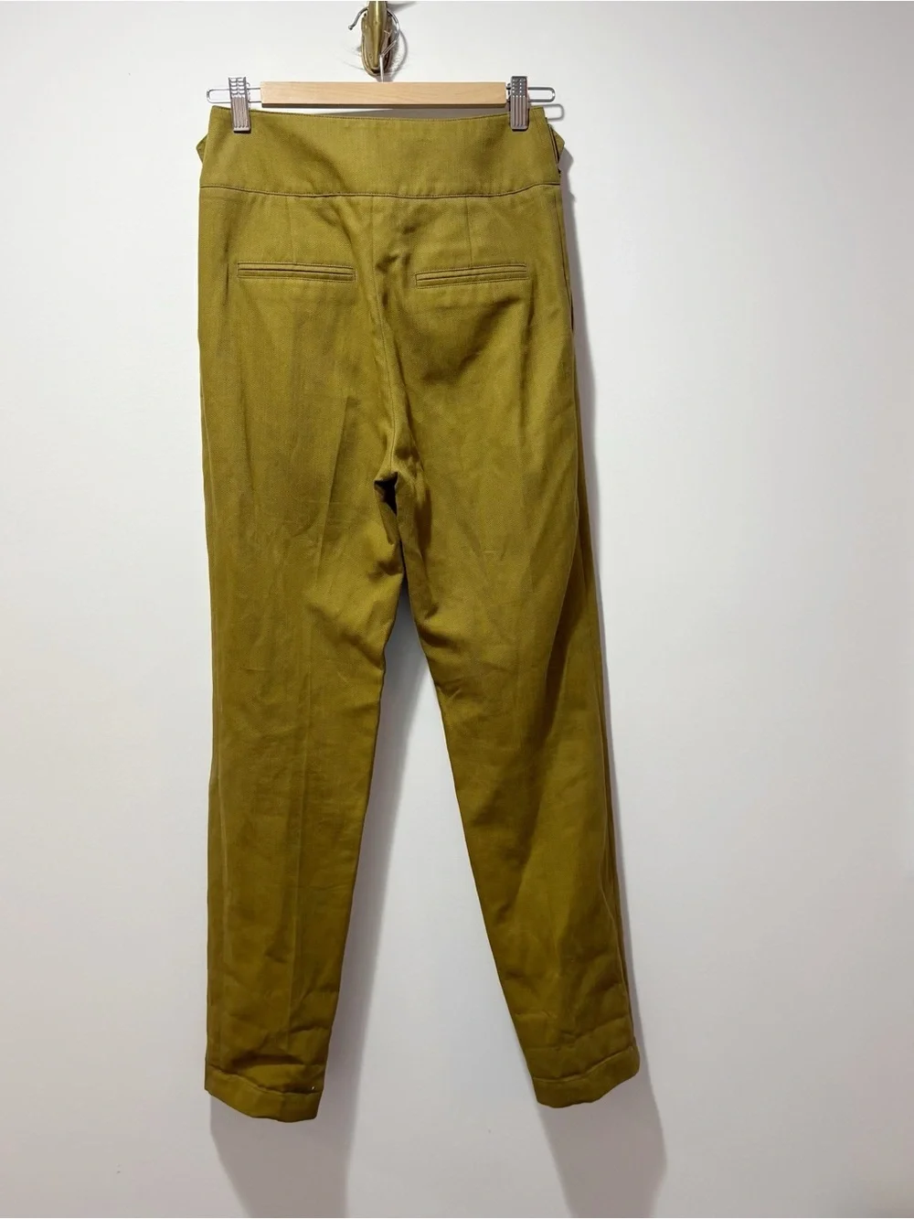 Sezane Francky Trousers Blend Cotton Linen Blend Size 2 Olive Green Carrot Cut